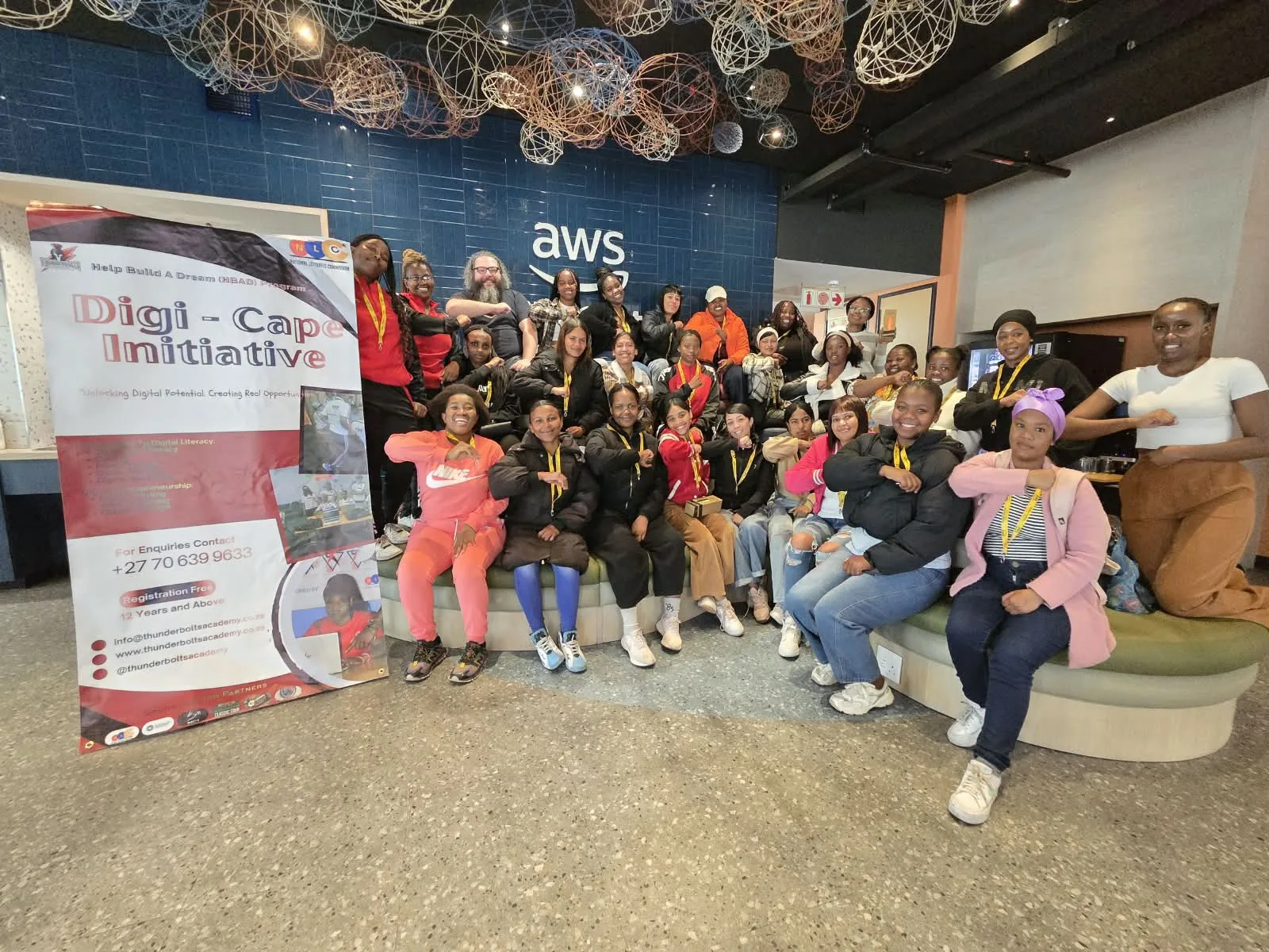 Digi-Cape participants with Thunderbolts Academy at an AWS Skills Centre